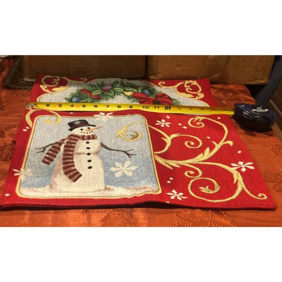 NWOT Set of 2 Reversible Tapestry Christmas Placemats Snowman Wreath Vintage - Picture 7 of 11